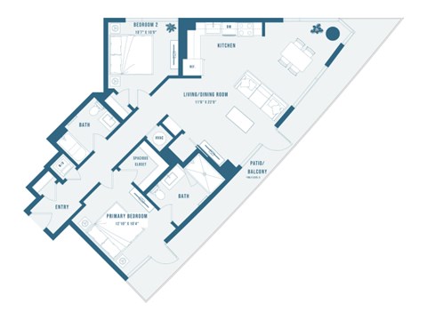 A blueprint of a house layout with labeled rooms.